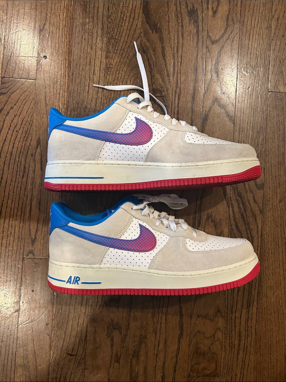 Nike Air Force 1 Low Beige with Blue Heel and Pink Gradient Swoosh